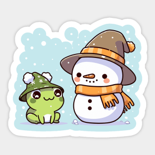 Winter snowman and frog Sticker